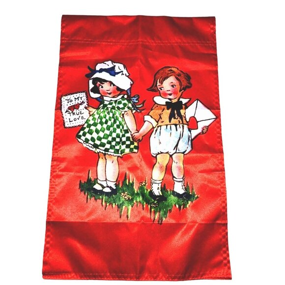 VALENTINES DAY Vintage Design NEW Red and White Double Sided Retro 12 x 18 inche - Picture 8 of 10